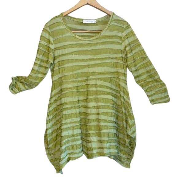 cut loose Tops - Cut • Loose Chartreuse Green Swing Top Relaxed Lagenlook Layered Style Rib Tunic